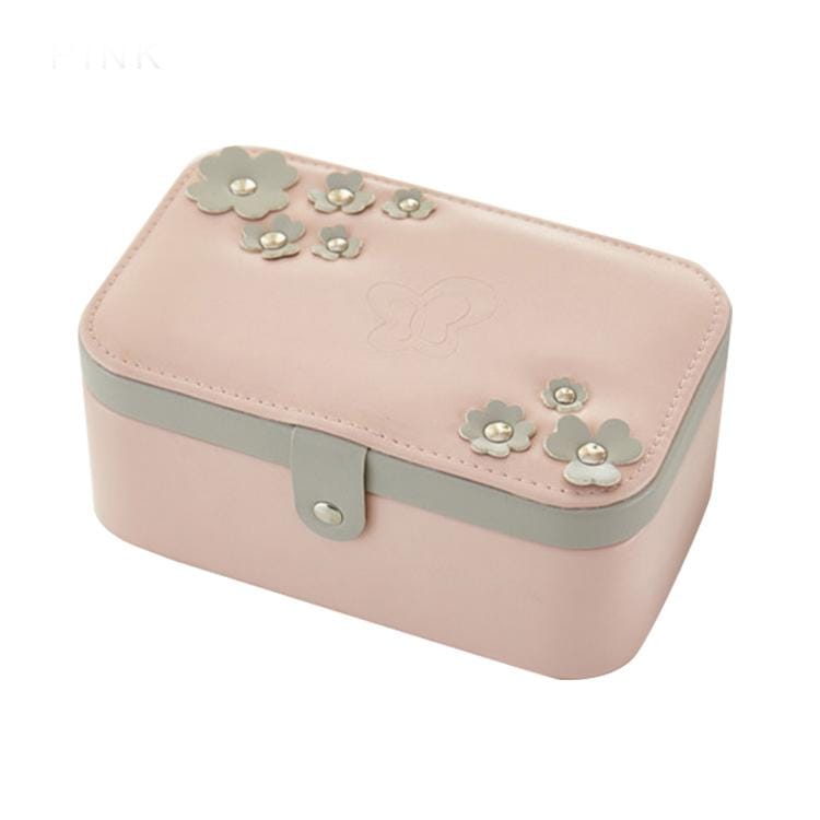 Lucky Clover Jewelry Box Case Synthetic Leather Necklace Ring Storage Organizer  (Pink)