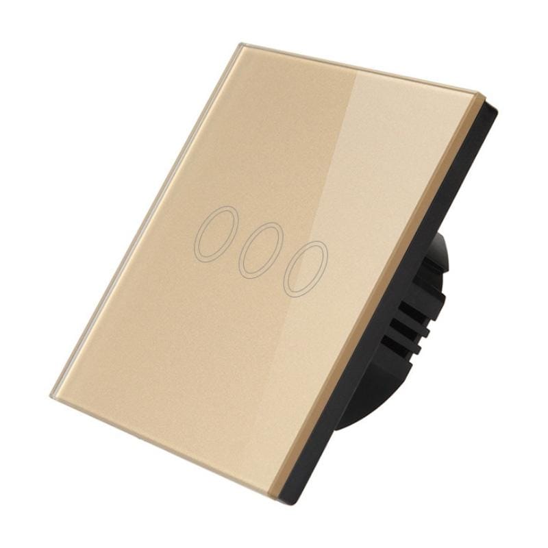 D6-03 86mm Wall Touch Switch, Tempered Glass Panel, 3 Gang 1 Way, EU / UK Standard (Gold)