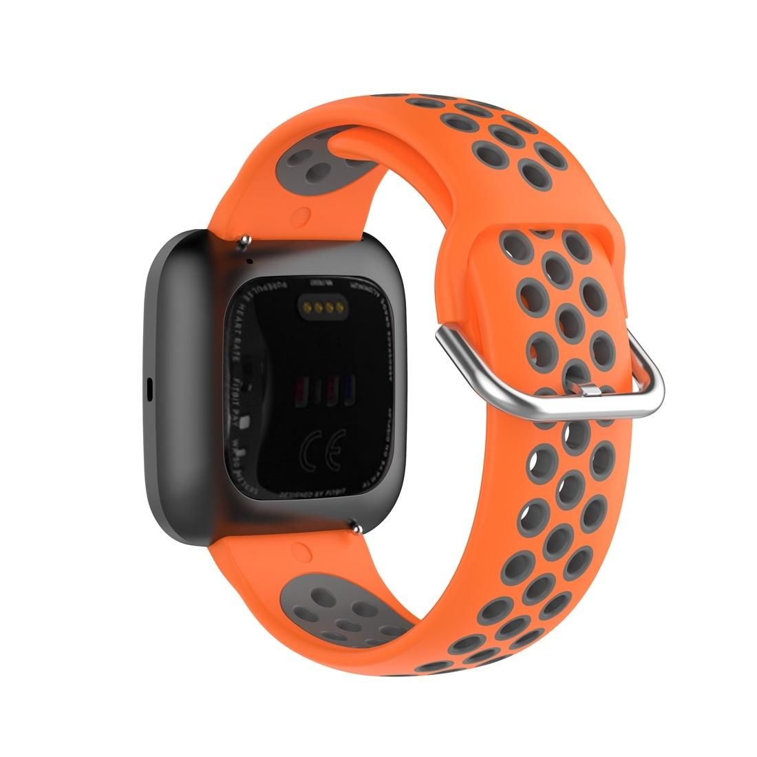 For Fitbit Versa 2 / Versa / Versa Lite 23mm Clasp Two Color Sport Wrist Strap Watchband (Orange + Grey)