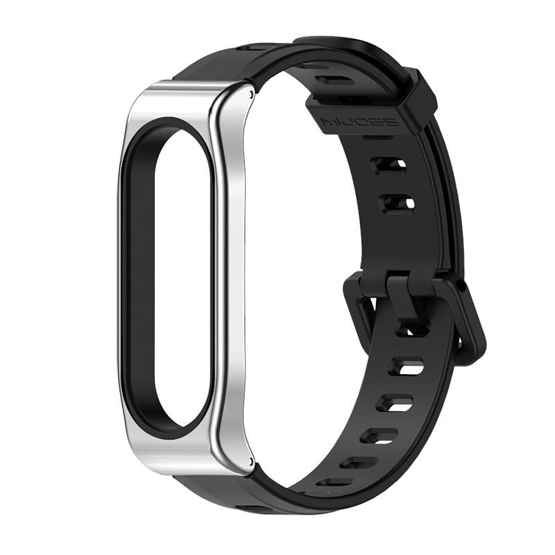 For Xiaomi Mi Band 5 / 4 / 3 Universal Breathable Silicone Replacement Strap Watchband (Black Silver)