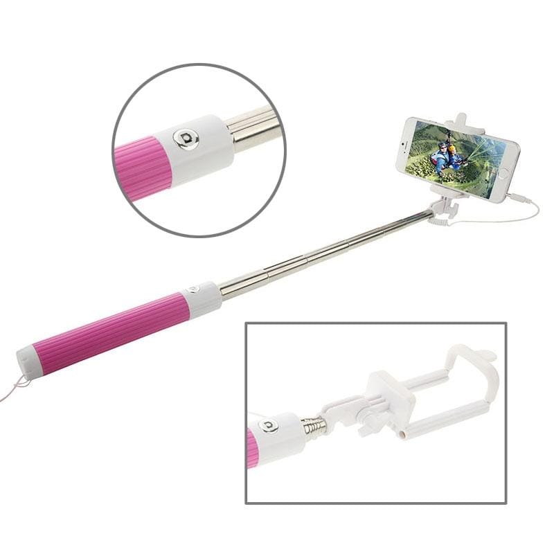 Multifunction Wire Controlled Selfie Stick Monopod Extendable Handheld Holder for IOS & Android Phone, Max Length: 80.5cm (Magenta)