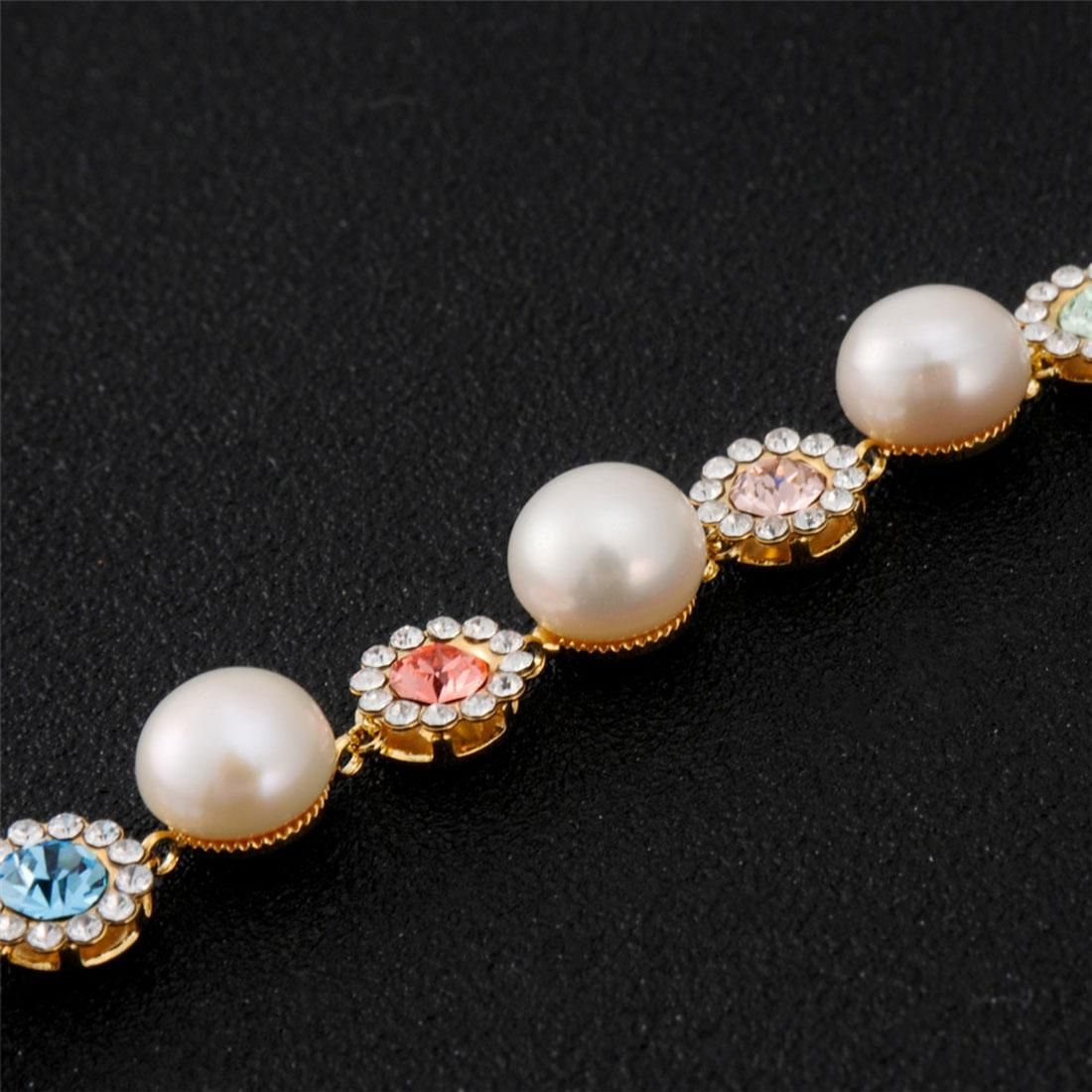 Rhinestone-Studded Crystal with Pearl Bracelet for Female, Chain Length: 20cm