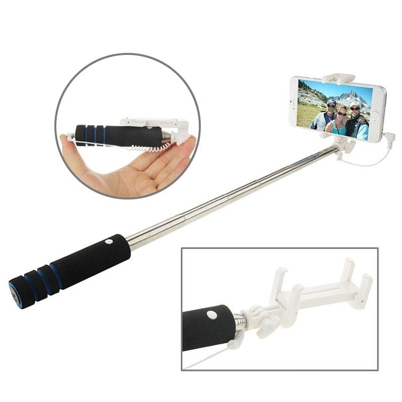 Goshot Q4 Mini Wire Controlled Selfie Stick Monopod Folding Extendable Handheld Holder for iOS & Android Phone, Max Length: 60cm (Dark Blue)