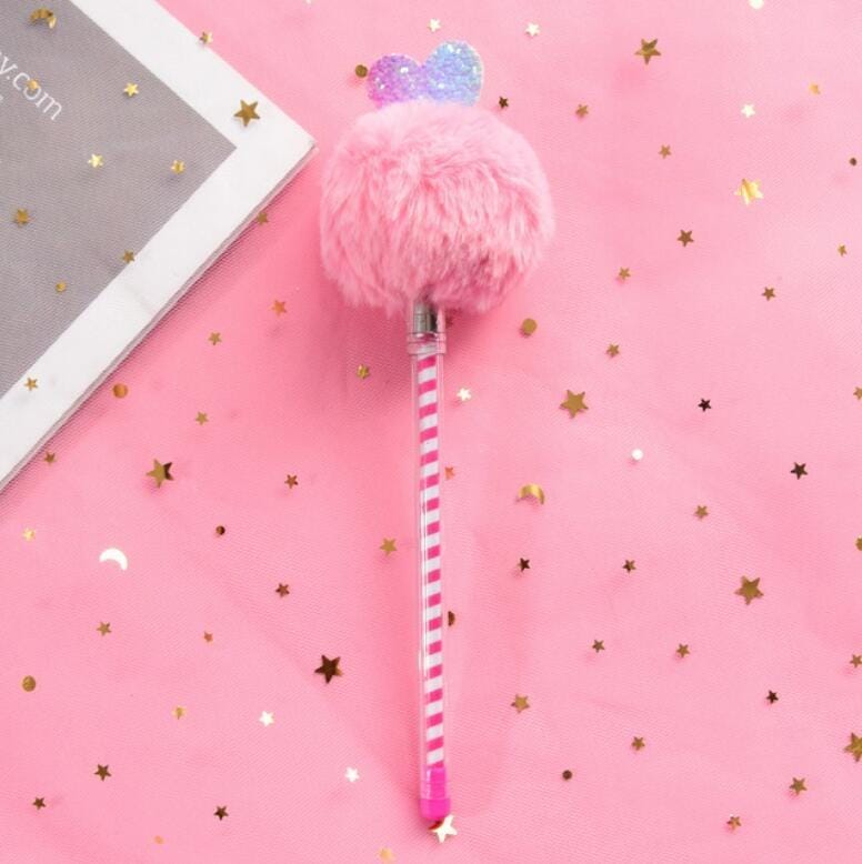 Creative Fur Ball Pendant Stationery Cute Plush Colored Pen Student Gel Pen (Love Pink Fur Ball)