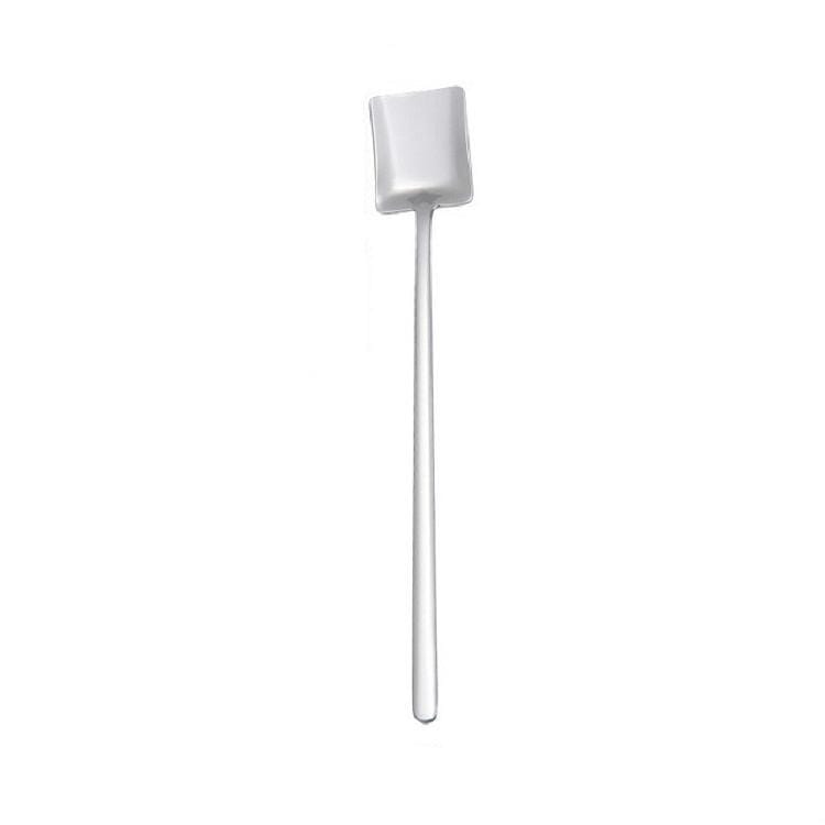 2 PCS Stainless Steel Spoon Creative Coffee Spoon Bar Ice Spoon Gold Plated Long Stirring Spoon, Style:Square Spoon, Color:Silver