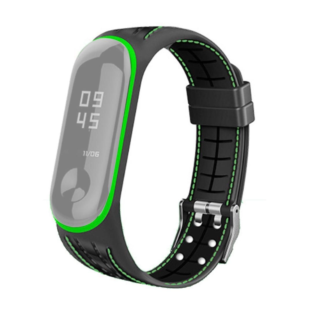 For Xiaomi Mi Band 4 / 3 Silicone Two-color Thread Replacement Strap Watchband, Style:Single Bead Texture (Green)