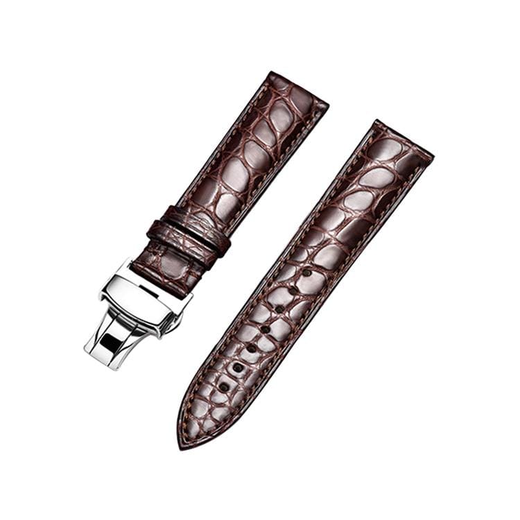 Round Texture Butterfly Buckle Crocodile Leather Strap Watchband, Size: 21mm (Coffee)