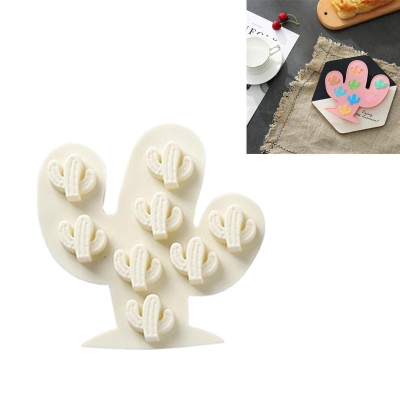 6 PCS Cactus Shape Silicone Ice Tray Mold Handmade DIY Cake Chocolate Baking Mold (Beige)