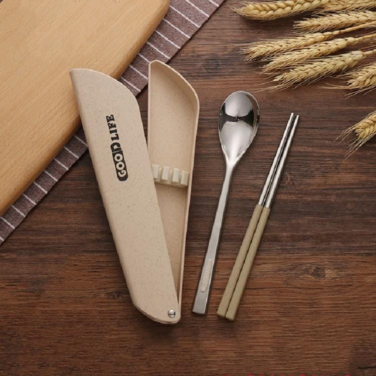 9 PCS / 3 Sets Stainless Steel Tableware Outdoor Portable Chopsticks Spoon Set (Green)