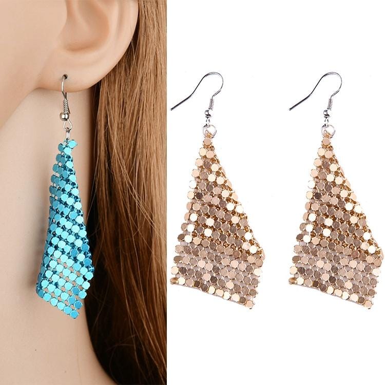 Personality Small Square Sequins Exaggerated Wild Metal Earrings For Women (Gold)