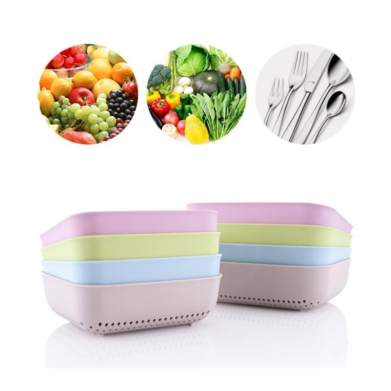 5 PCS Multifunctional Fruit and Vegetable Basket Plastic Square Hollow Drain Basket, Size:M (Pink)