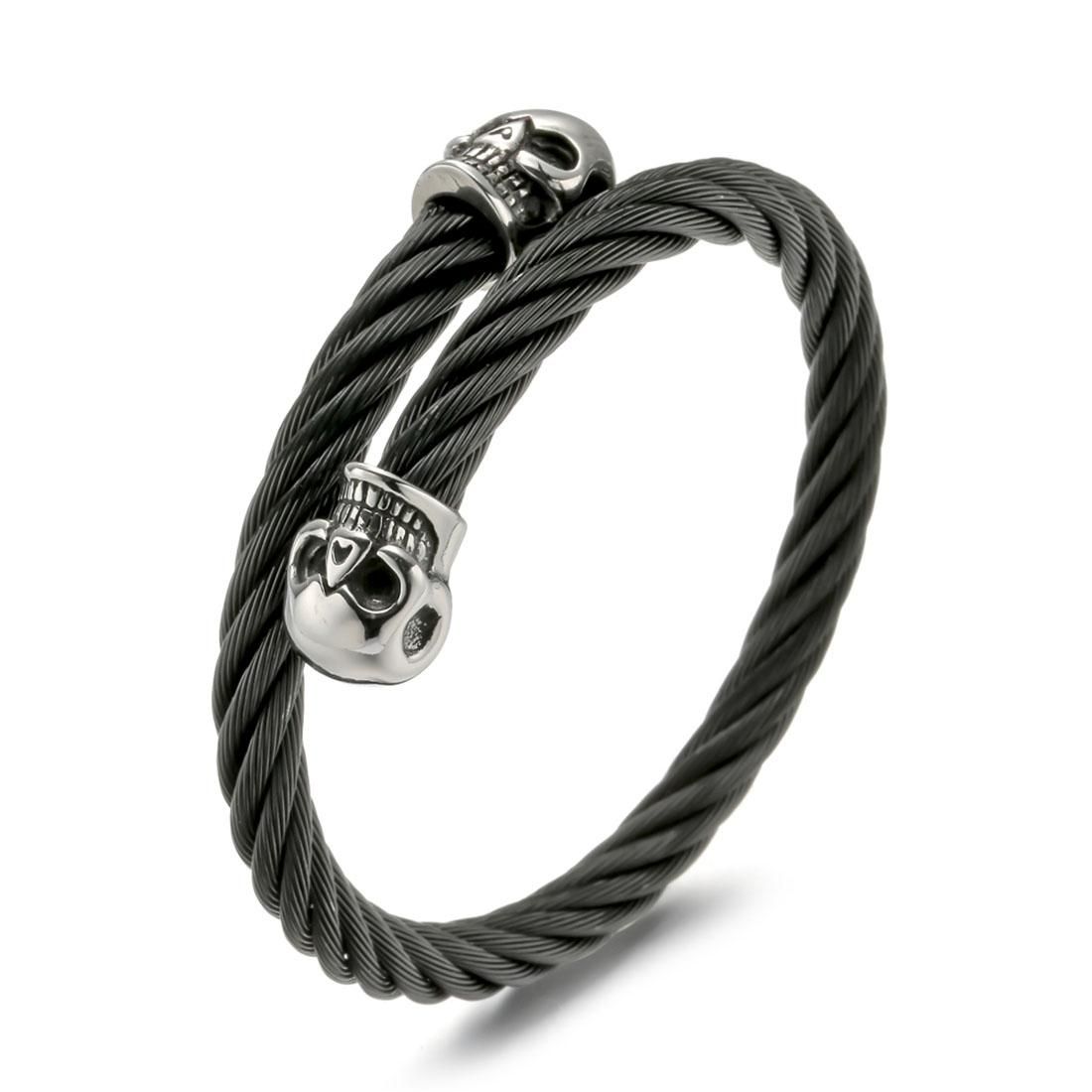 European and American Fashion Men Jewelry Silver Skull Head Bracelet Classic Stainless Steel Woven Wire Bracelet