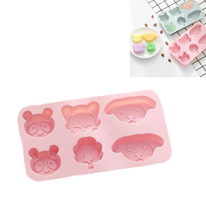 6 PCS Cute Forest Animal Cartoon Baking Mold Silicone Ice Tray Mold Handmade Soap Cake Chocolate Mold (Pink)