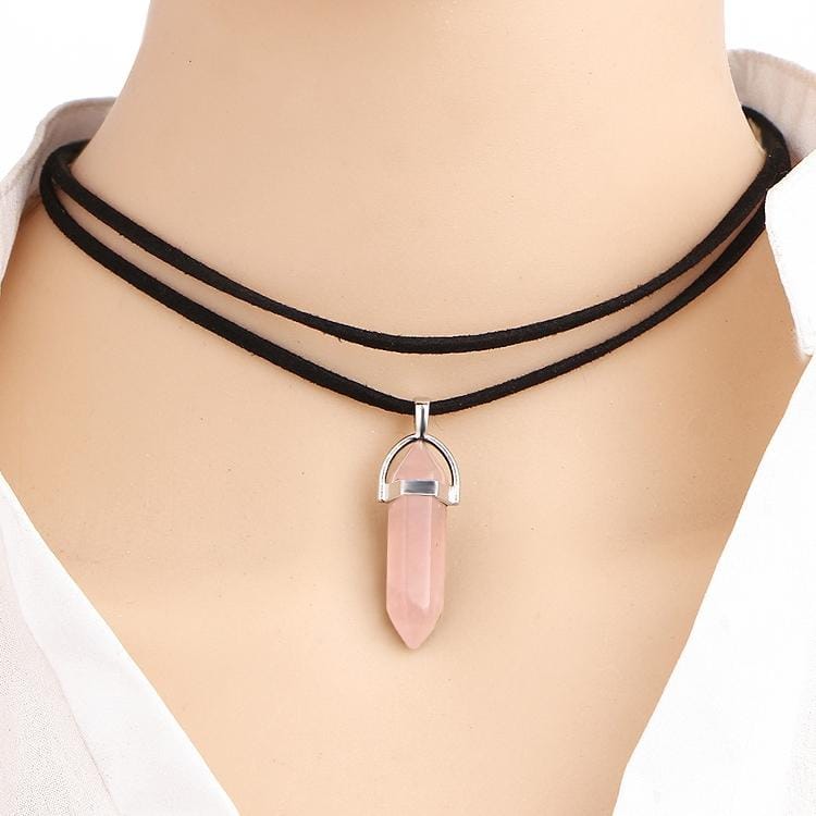 Double Layer Black Velvet Chokers Fashion Punk Geometric Opal Pendants Necklaces For Women Boho Party Jewelry Gift (Pink)