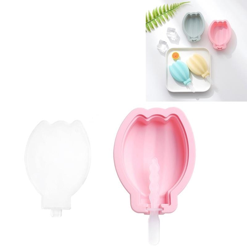 4 PCS DIY Cute Fruit Silicone Ice Cream Mold with Lid Homemade Handmade Popsicle Mold Making Ice Tray, Style:Banana (Pink)