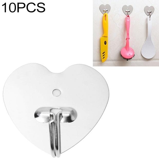 10 PCS Metal Waterproof Multifunctional Kitchen Bathroom Wall Adhesive Hook (Love)