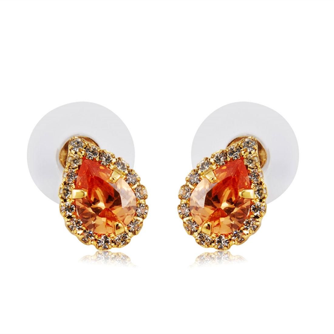 2 PCS Champagne Teardrop Shaped Crystal Inlaid Earrings For  Female