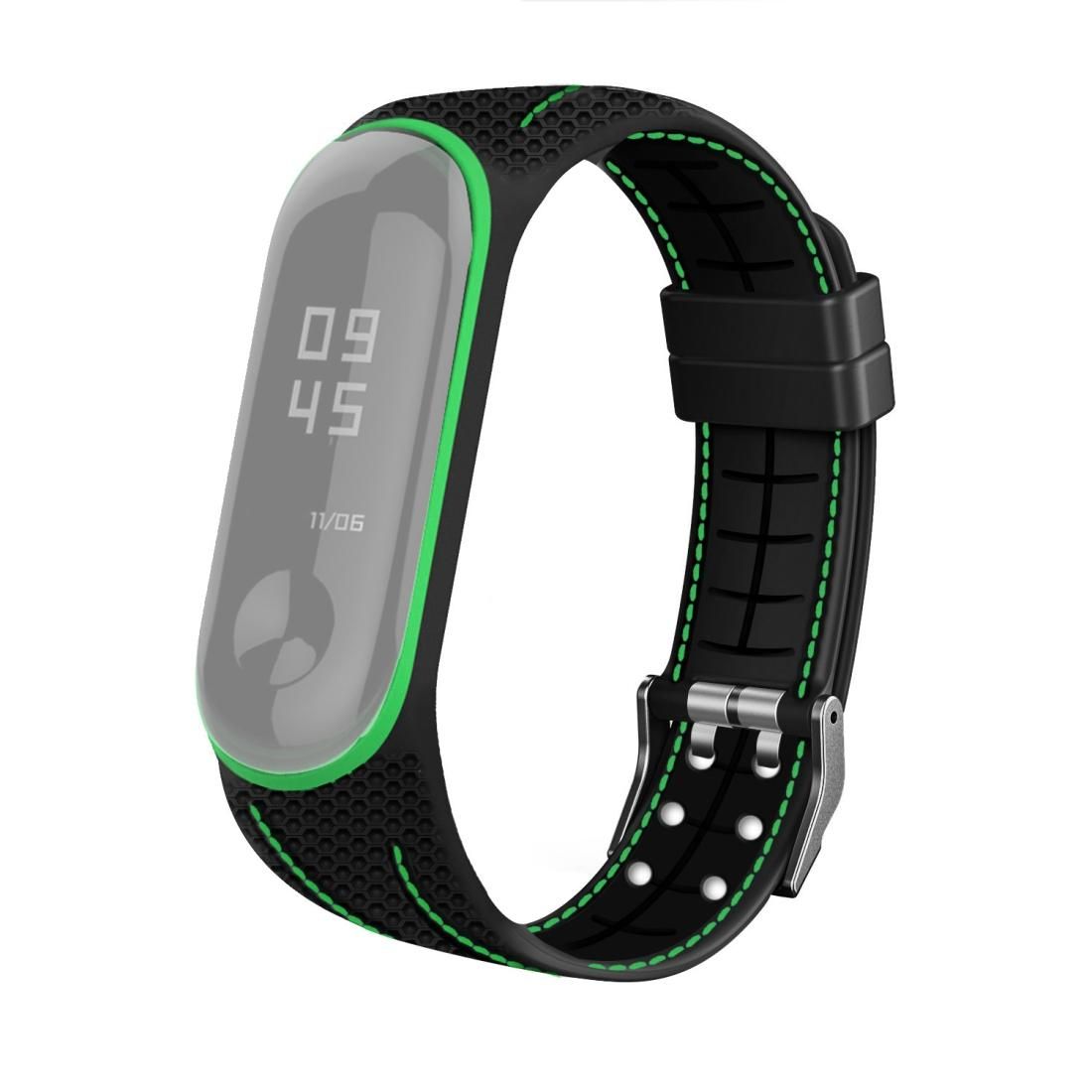 For Xiaomi Mi Band 4 / 3 Silicone Two-color Thread Replacement Strap Watchband, Style:Honeycomb Texture (Green)