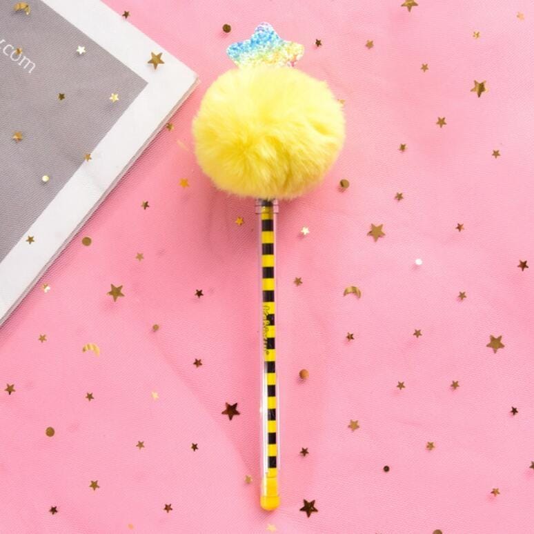 Creative Fur Ball Pendant Stationery Cute Plush Colored Pen Student Gel Pen (Pentagram Yellow Fur Ball)