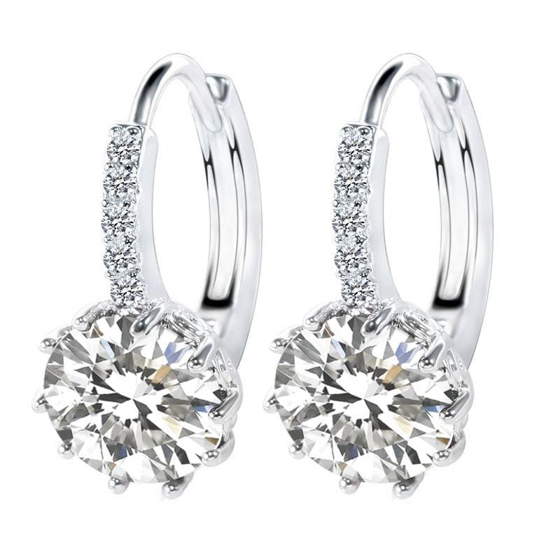 925 Sterling Silver Women Shiny Shape Micro-inserts Zircon Earrings (Pink)