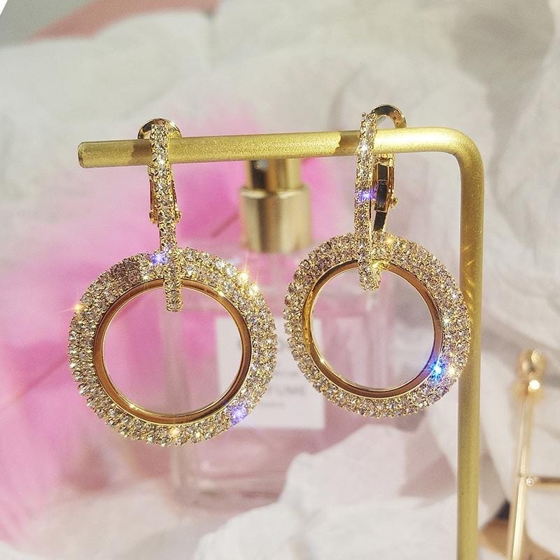 925 Silver Needle Diamond Geometric Circle Earrings (S925-rose gold)