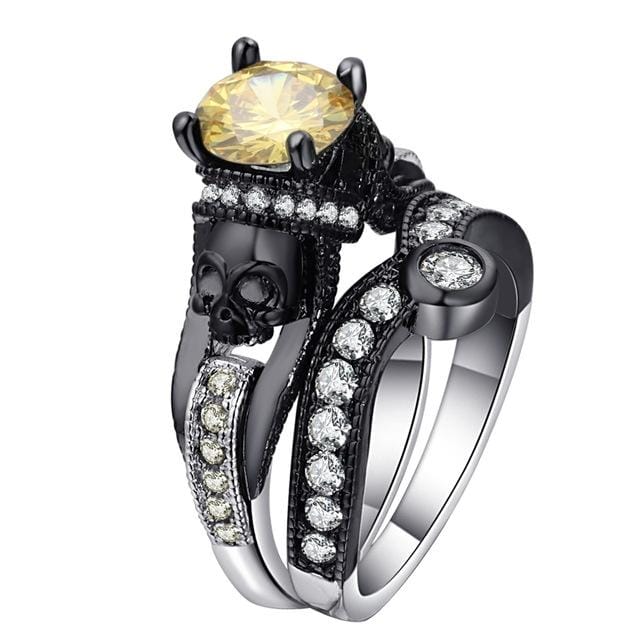 2 PCS Skull Ring Punk Style Fashion Jewelry, Ring Size:6 (Yellow)