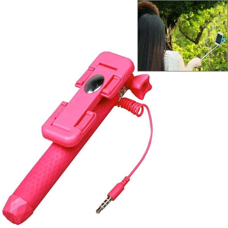 RK-Mini3 Multifunction Wire Controlled Selfie Stick Monopod Extendable Handheld Holder for IOS & Android Phone / GoPro Camera, Max Length: 70cm (Pink)