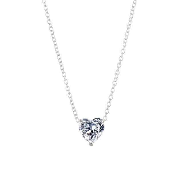 Crystal Heart Pendant Necklace Female Short Chain Necklace (Silver)