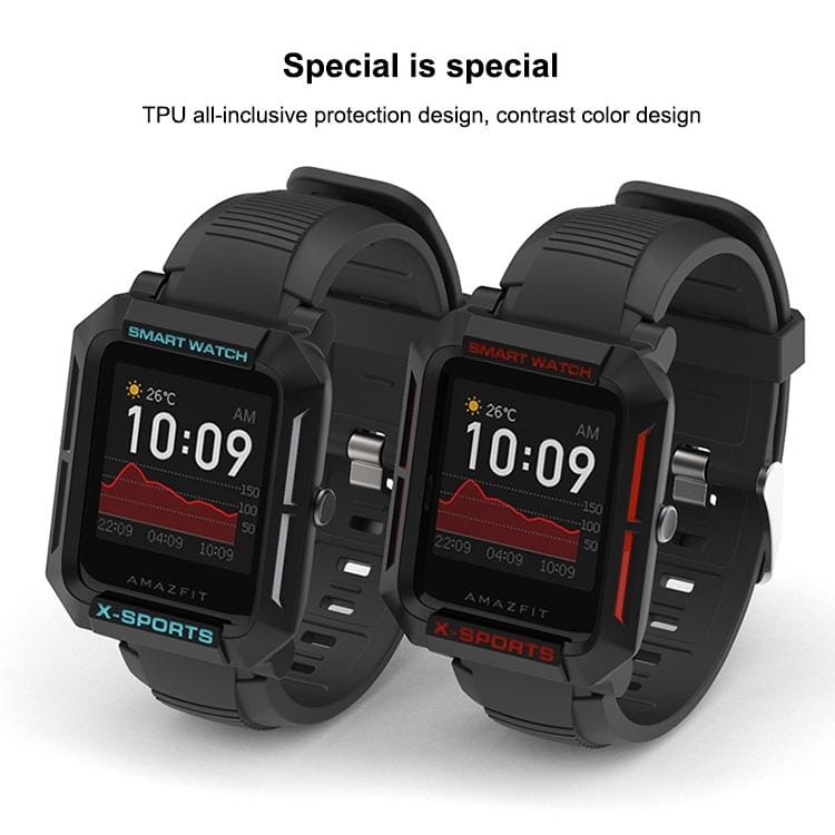 For Huami Amazfit Bip Lite Version 1S / Bip S Smart Watch TPU Protective Case, Color:Black+Grey Red