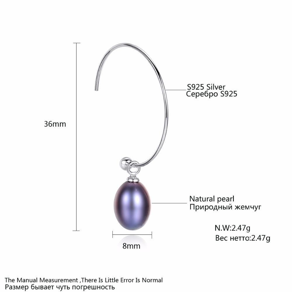925 Sterling Silver Big Half Circle Earwire Drop Natural Freshwater Pearls Earring (purple)