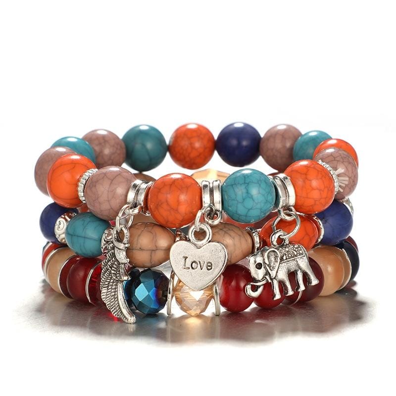 Couple Beaded Bracelets for Women Bohemian Multilayer Trendy Beads Bangles (Style1)