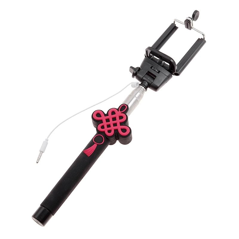 KX-M02 3D Chinese Knot Pattern Wire Controlled Selfie Stick Monopod Extendable Handheld Holder for Camera / Cellphone, Max Length: 90cm (Black)