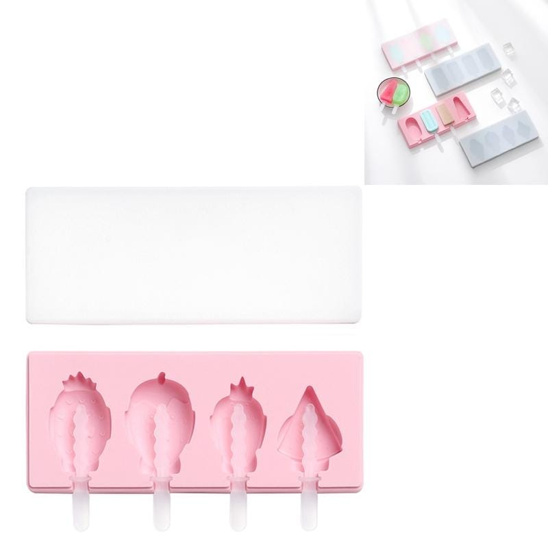 2 PCS Handmade Cartoon Homemade Ice Cream Silicone Stick Ice Mold with Lid DIY Ice Box, Style:Cute Fruit (Pink)