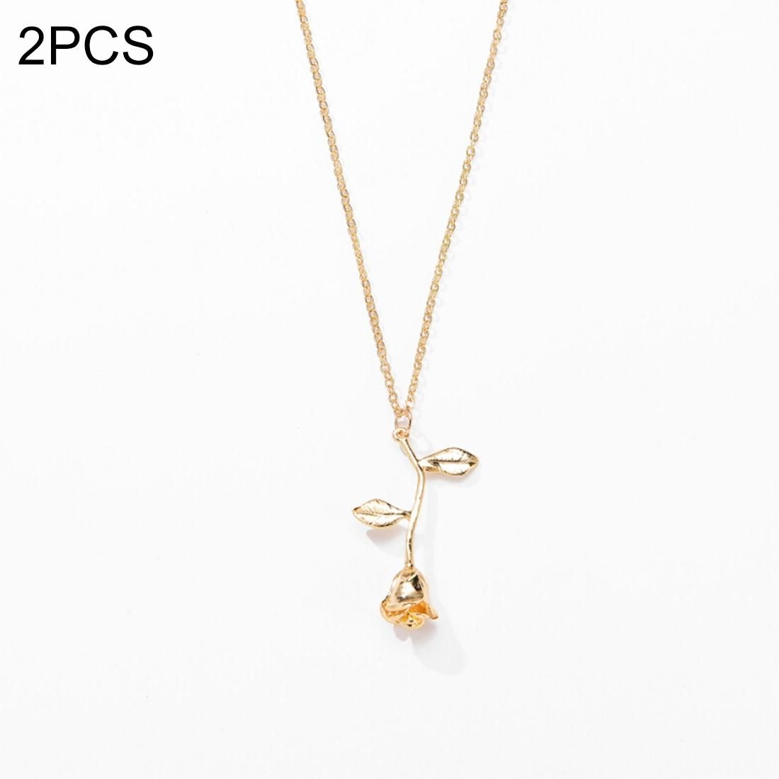 2 PCS Valentines Day Gift Rose Flower Pendant Jewelry Chain Necklace, Chain Length: 45cm (Gold)