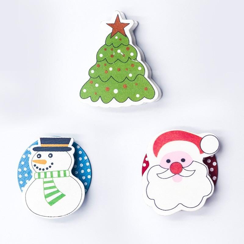 3 PCS Christmas Decorations Wooden Painted Cartoon Christmas Creative Notes Small Clips christmas tree + old man + snowman