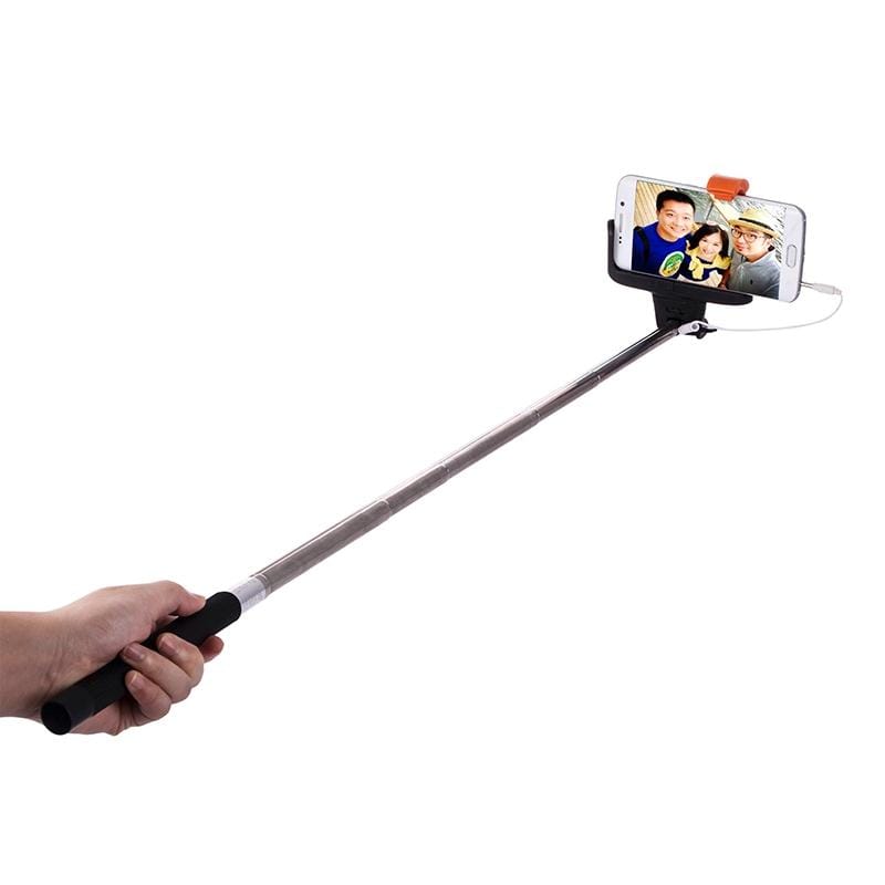 Wire Controlled Metal Selfie Stick Monopod Folding Extendable Plam Handheld Holder for iOS & Android Phone, Folded Length: 16.6cm, Max Extension Length: 63.7cm (Pink)