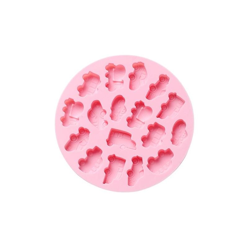 10 PCS Round Cartoon Soft Candy Jelly Steamable Silicone Mold Ice Cream Chocolate Dripping Mold, Style:Car (Pink)