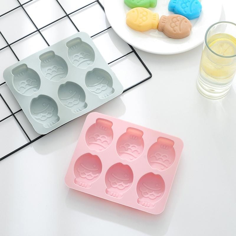 6 PCS DIY Baking Pan 6 with Cartoon Fish Shape Cake Ice Cream Mold Household Silicone Baking Tools (Blue)