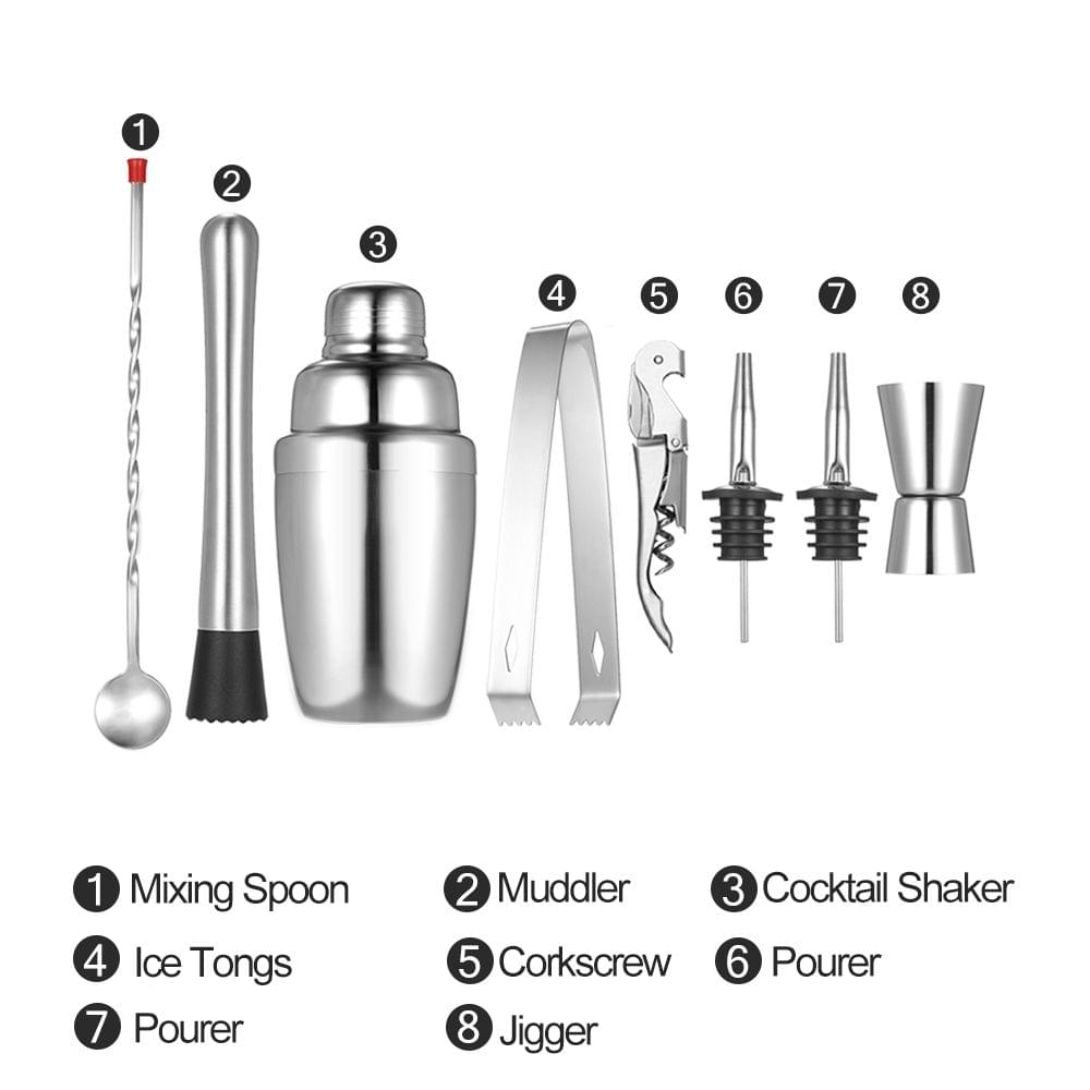 8pcs Stainless Steel Professional 350ml Cocktail Shaker - 8pcs