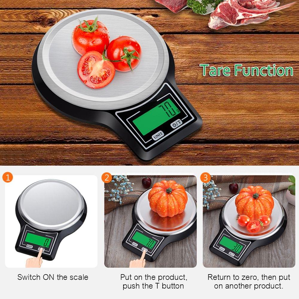 Electronic Digital Kitchen Scale Stainless Steel Weighing - 10kg 1g