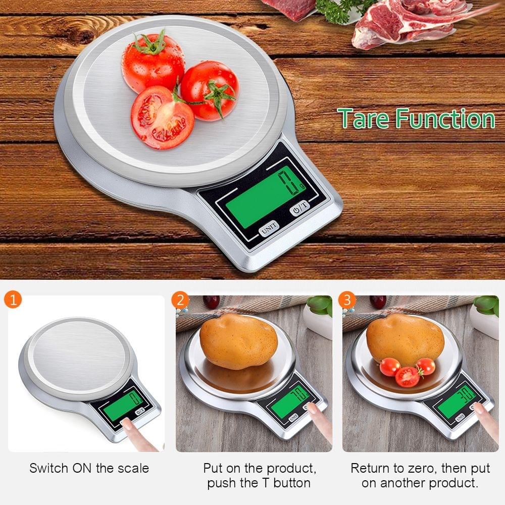 Electronic Digital Kitchen Scale Stainless Steel Weighing - 5kg 0.1g