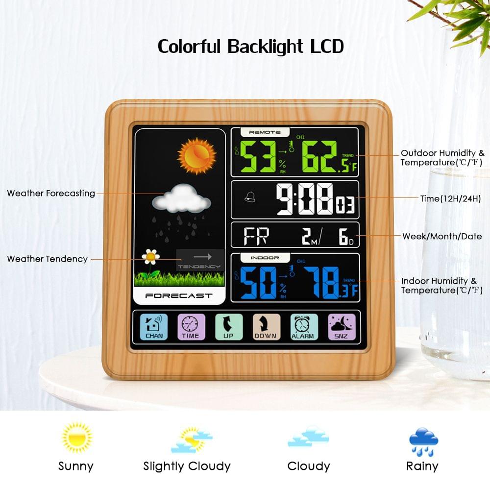 Touch Color LCD Screen Wireless Weather Station Alarm Clock