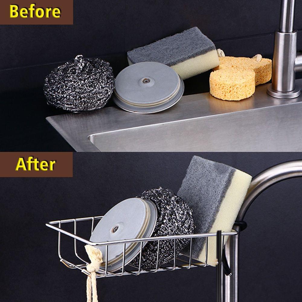 Faucet Sponge Holder for Kitchen Sink Organizer Stainless