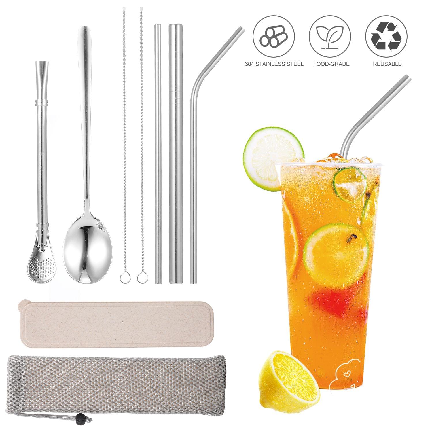 7PCS Stainless Steel Straws Reusable Straws Set with Straw