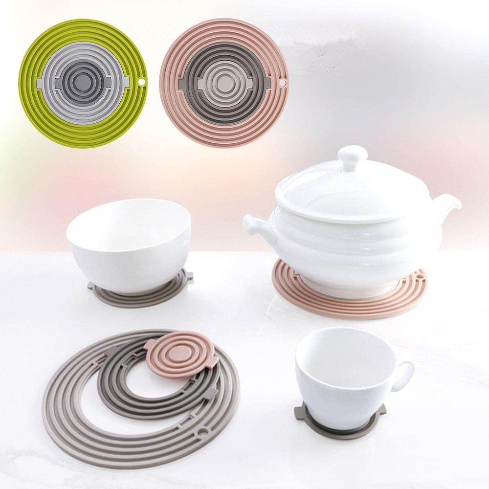 3 in 1 Silicone Trivet Mat Hot Pads Placemats Non-slip Heat - Dark Grey & Light Grey & Pink