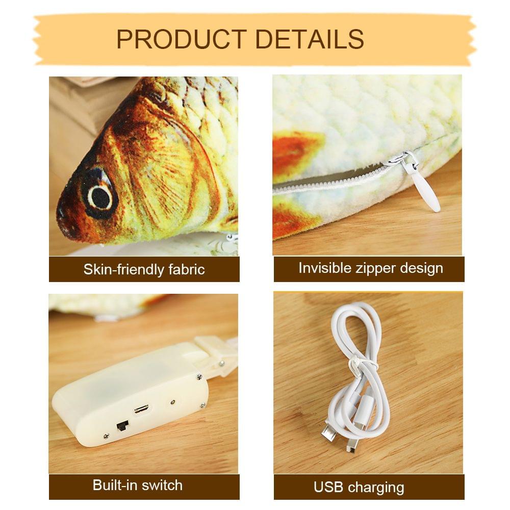 Electric USB?Charging Simulation Fish Cat Toy Funny - Grass carp