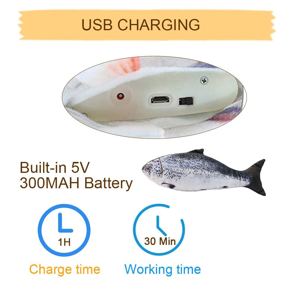 Electric USB?Charging Simulation Fish Cat Toy Funny - silver arowana