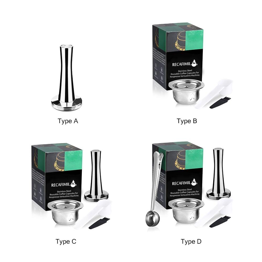 Stainless Steel Capsule Reusable Capsule Pods Set with Spoon - Type B
