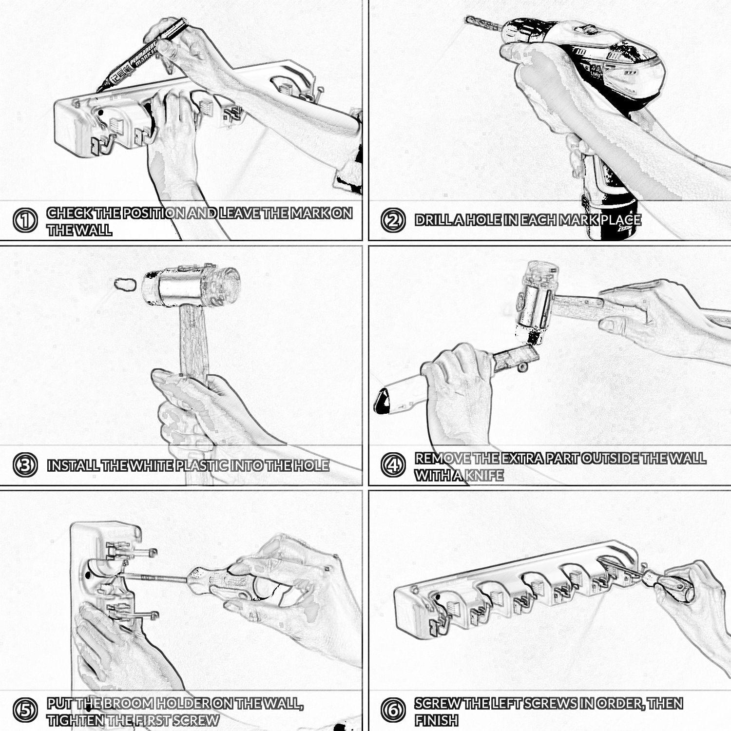 Mop Holder With Hook Broom Holder Drilling Wall Mounted - 4 hooks