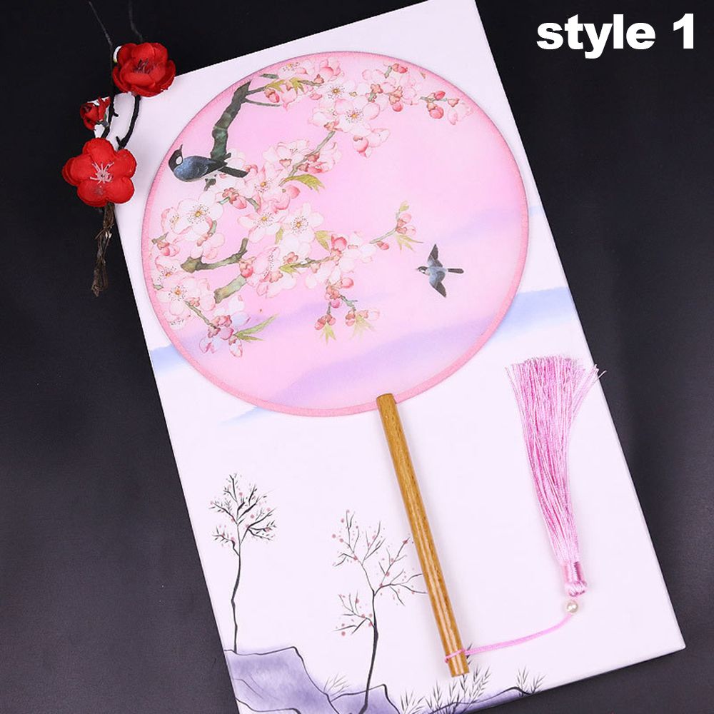 Round Double-Sided Pattern Chinese Ancient Hand Fan Dance - style 1